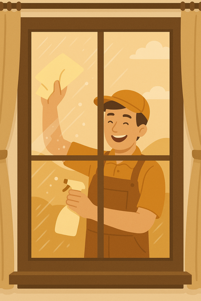 Fensterputzer reinigt Fenster – Tectoon Bau Nord Meisterbetrieb Lübeck