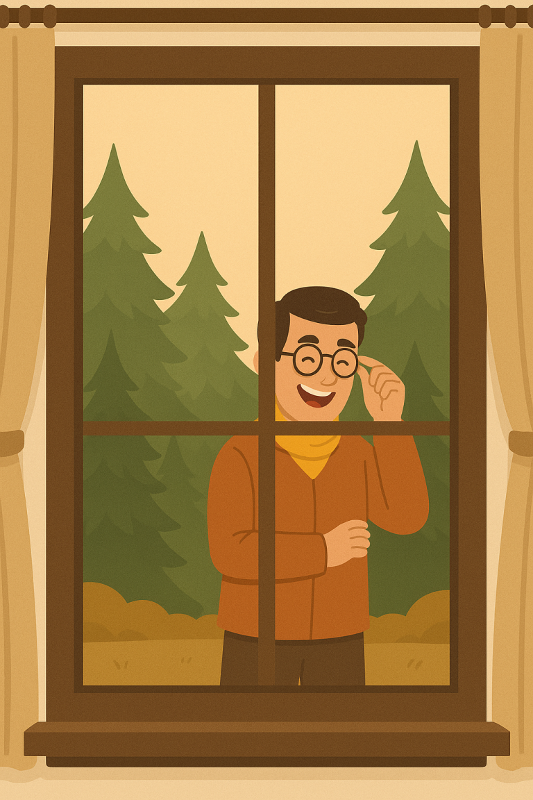 Mann schaut durch frisch gereinigtes Fenster nach Fensterreinigung von Tectoon Bau Nord